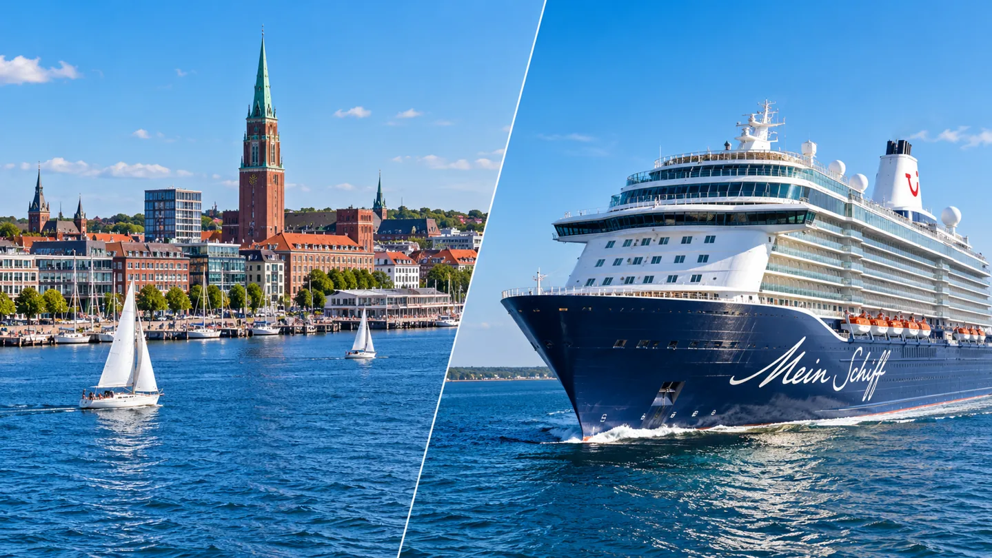 Kiel und Mein-Schiff-Kreuzfahrtschiff – KI-generierte Collage